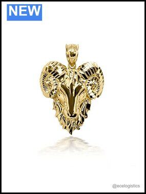 10k Gold Aries Zodiac Ram Head Pendant Necklace